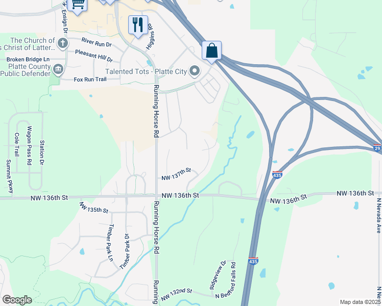 map of restaurants, bars, coffee shops, grocery stores, and more near 3401 Kempton Court in Platte City