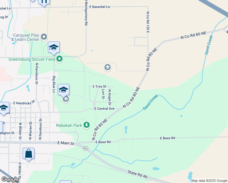 map of restaurants, bars, coffee shops, grocery stores, and more near 1321 Cathy Court in Greensburg