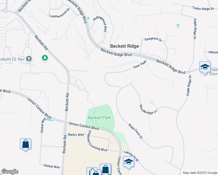 map of restaurants, bars, coffee shops, grocery stores, and more near 8533 Deer Path in Beckett Ridge
