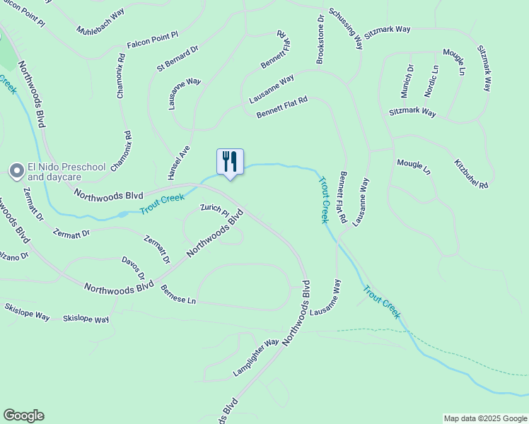 map of restaurants, bars, coffee shops, grocery stores, and more near 11351 Northwoods Boulevard in Truckee