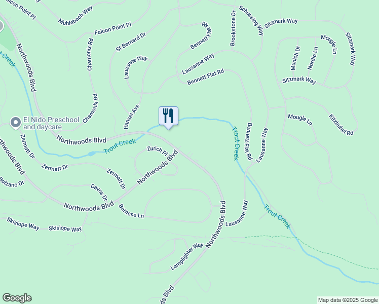 map of restaurants, bars, coffee shops, grocery stores, and more near 11351 Northwoods Boulevard in Truckee