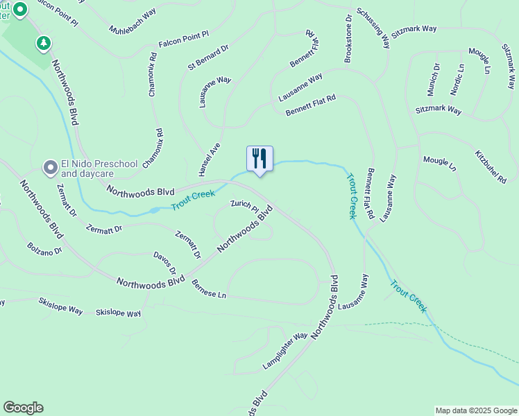 map of restaurants, bars, coffee shops, grocery stores, and more near 11382 Northwoods Boulevard in Truckee
