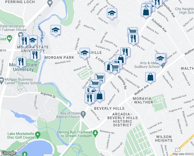 map of restaurants, bars, coffee shops, grocery stores, and more near 4514 Hampnett Avenue in Baltimore