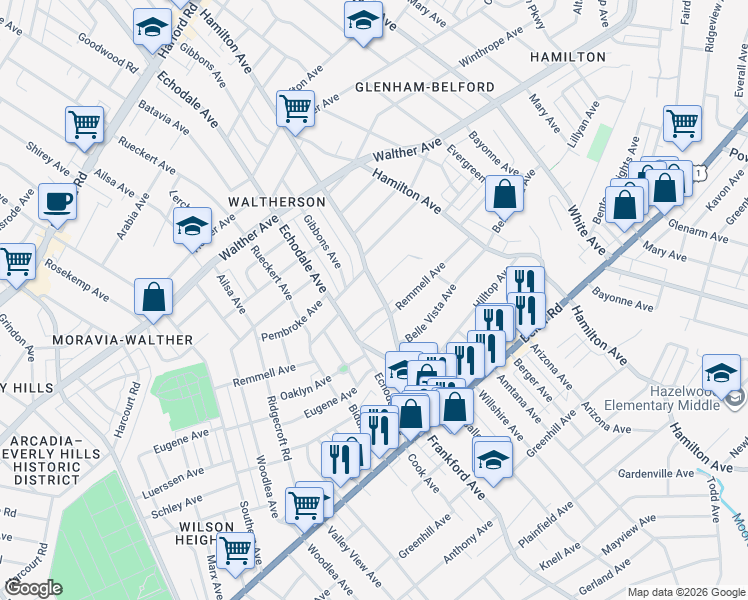 map of restaurants, bars, coffee shops, grocery stores, and more near 3807 Frankford Avenue in Baltimore