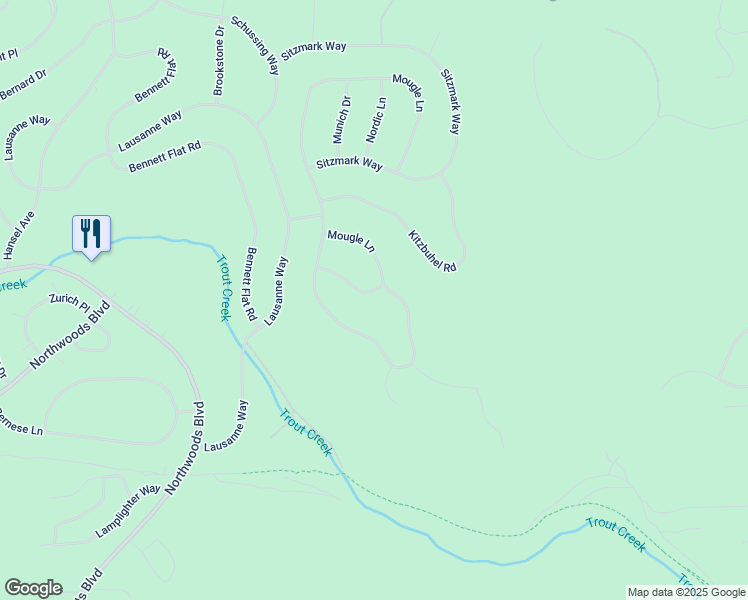 map of restaurants, bars, coffee shops, grocery stores, and more near 10759 Mougle Lane in Truckee