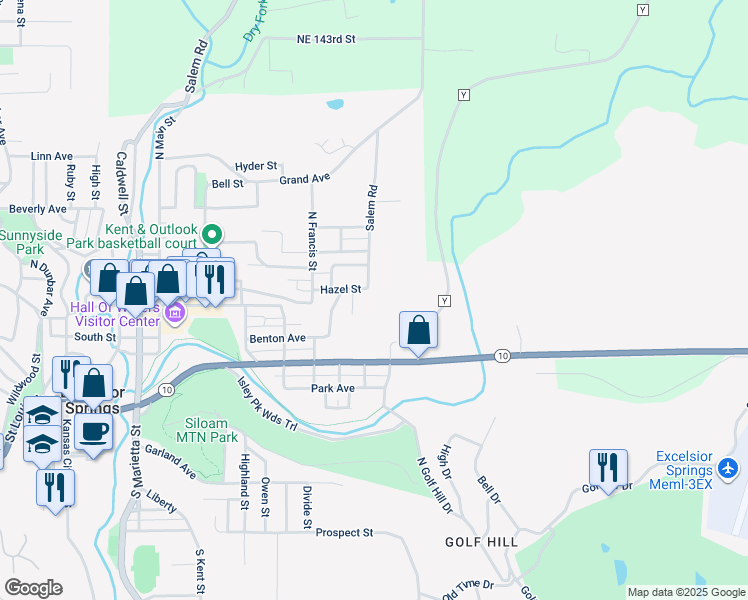 map of restaurants, bars, coffee shops, grocery stores, and more near 729 Hazel Street in Excelsior Springs