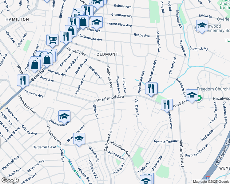 map of restaurants, bars, coffee shops, grocery stores, and more near 5811 Cedonia Avenue in Baltimore