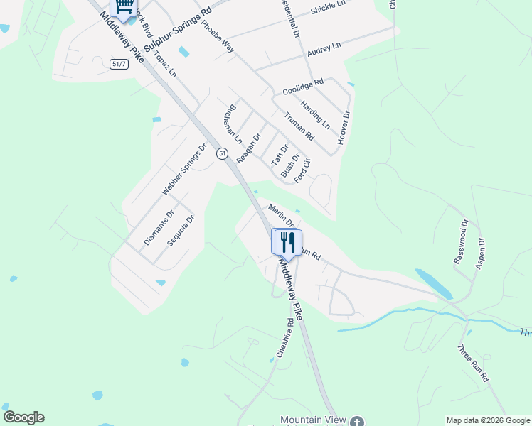 map of restaurants, bars, coffee shops, grocery stores, and more near 1668 County Route 51/9 in Bunker Hill