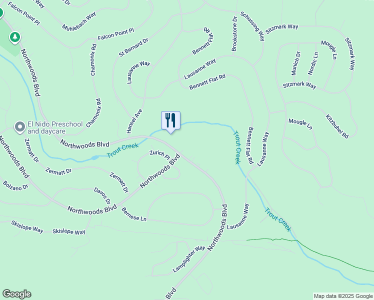 map of restaurants, bars, coffee shops, grocery stores, and more near 11351 Northwoods Boulevard in Truckee