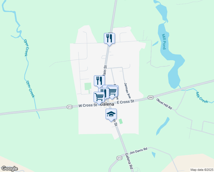 map of restaurants, bars, coffee shops, grocery stores, and more near 116 North Main Street in Galena