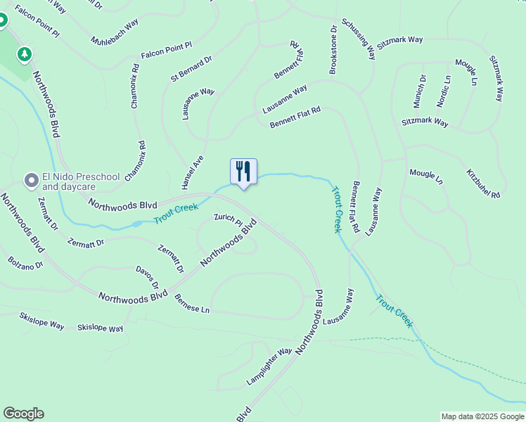 map of restaurants, bars, coffee shops, grocery stores, and more near 11457 Northwoods Boulevard in Truckee