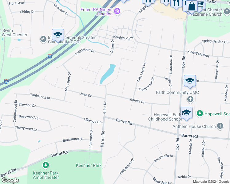 map of restaurants, bars, coffee shops, grocery stores, and more near 7566 Bonnie Drive in Butler County