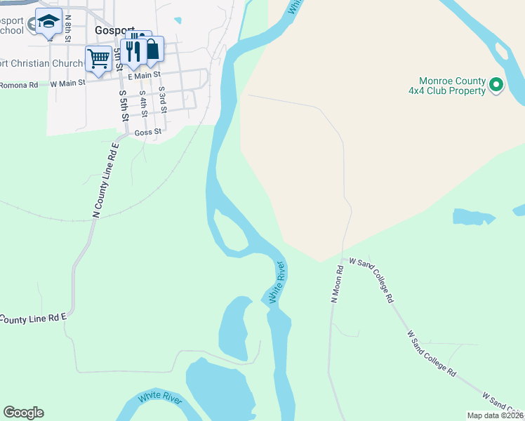 map of restaurants, bars, coffee shops, grocery stores, and more near 9677-9899 North Moon Road in Gosport