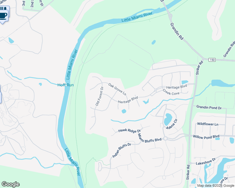map of restaurants, bars, coffee shops, grocery stores, and more near 1725 Oak Grove Lane in Maineville