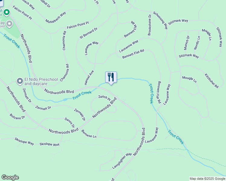 map of restaurants, bars, coffee shops, grocery stores, and more near 11457 Northwoods Boulevard in Truckee