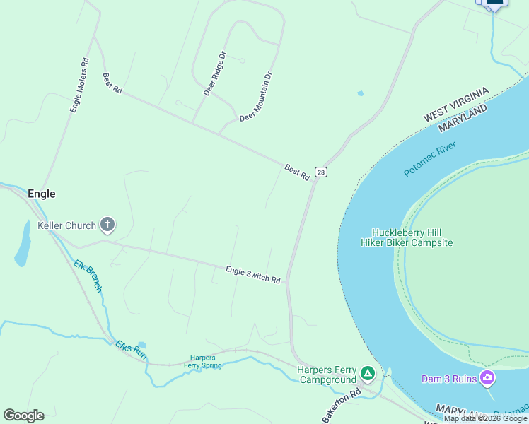 map of restaurants, bars, coffee shops, grocery stores, and more near 786 Best Road in Harpers Ferry