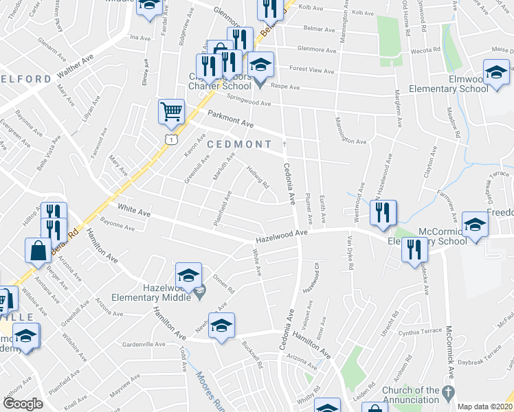 map of restaurants, bars, coffee shops, grocery stores, and more near 4711 Glenarm Avenue in Baltimore