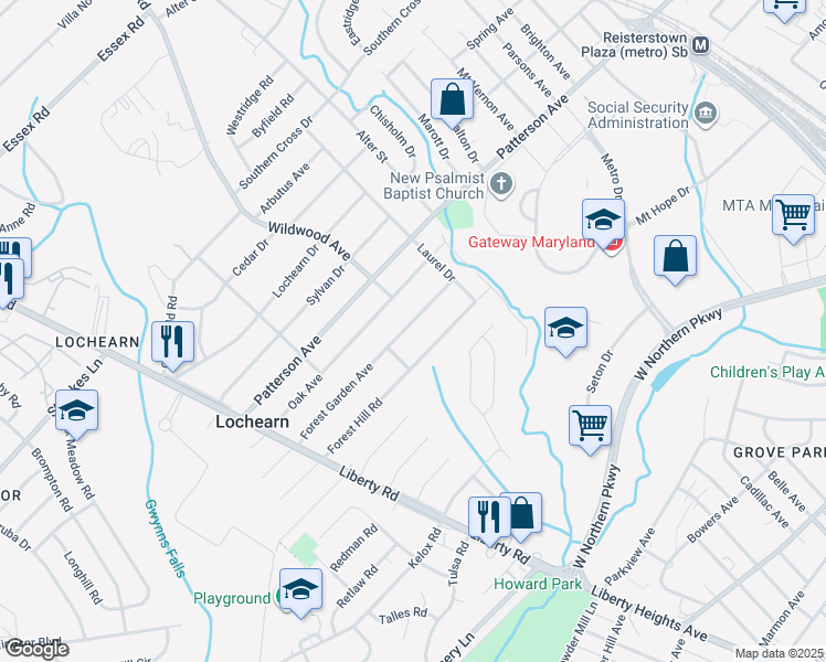 map of restaurants, bars, coffee shops, grocery stores, and more near 3667 Forest Garden Avenue in Baltimore