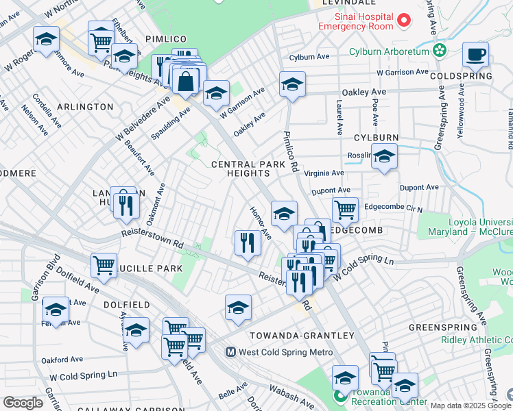 map of restaurants, bars, coffee shops, grocery stores, and more near 4717 Homer Avenue in Baltimore