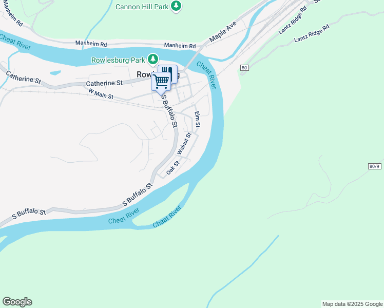 map of restaurants, bars, coffee shops, grocery stores, and more near 23 Chestnut Street in Rowlesburg