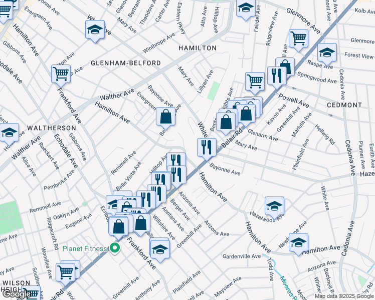 map of restaurants, bars, coffee shops, grocery stores, and more near 4112 Hamilton Avenue in Baltimore