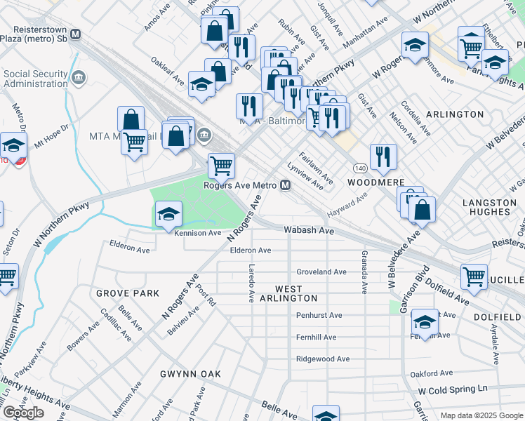 map of restaurants, bars, coffee shops, grocery stores, and more near 4320 Hayward Avenue in Baltimore