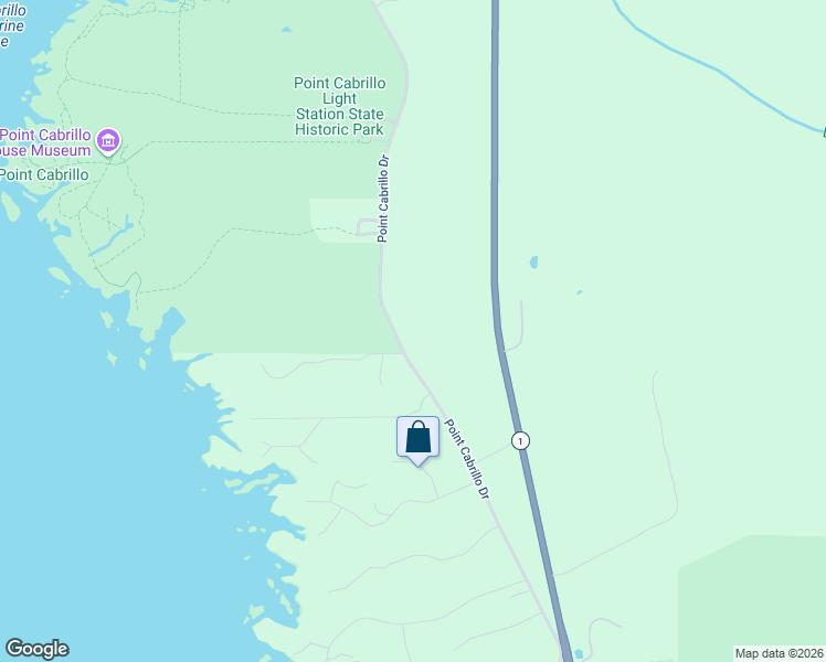 map of restaurants, bars, coffee shops, grocery stores, and more near 13401 Point Cabrillo Drive in Mendocino