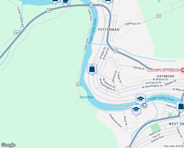 map of restaurants, bars, coffee shops, grocery stores, and more near 850 West Main Street in Grafton