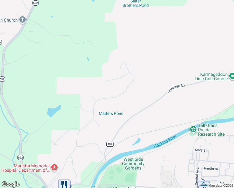 map of restaurants, bars, coffee shops, grocery stores, and more near 118 University Estates Boulevard in Athens