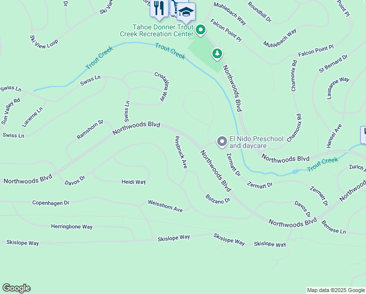map of restaurants, bars, coffee shops, grocery stores, and more near 11055 Innsbruck Avenue in Truckee