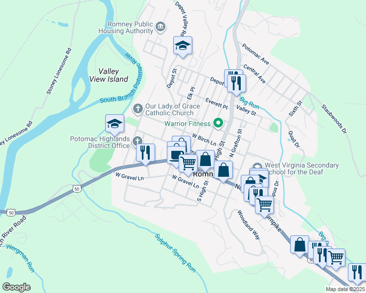 map of restaurants, bars, coffee shops, grocery stores, and more near 272 West Rosemary Lane in Romney