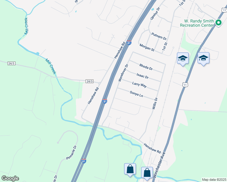 map of restaurants, bars, coffee shops, grocery stores, and more near 590 Wendover Drive in Bunker Hill