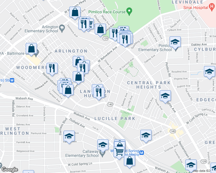map of restaurants, bars, coffee shops, grocery stores, and more near 3627 Oakmont Avenue in Baltimore