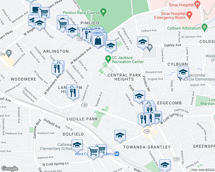 map of restaurants, bars, coffee shops, grocery stores, and more near 4724 Wilern Avenue in Baltimore