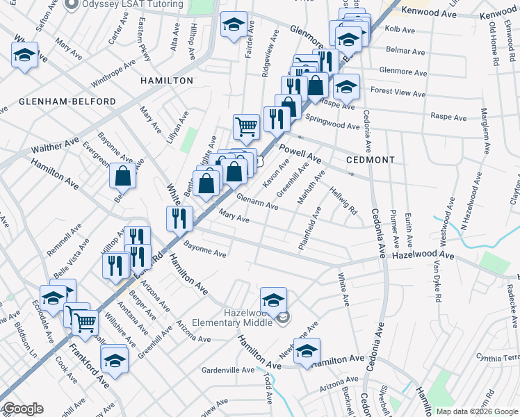 map of restaurants, bars, coffee shops, grocery stores, and more near 4307 Glenarm Avenue in Baltimore