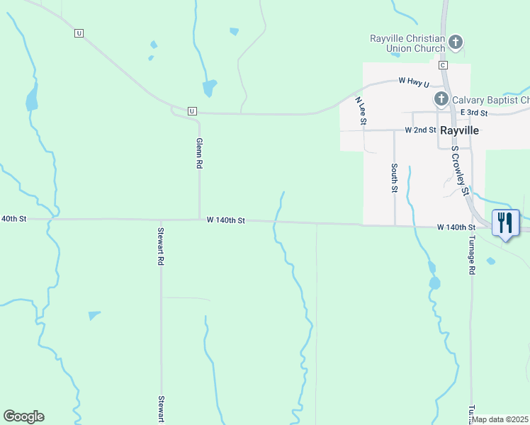 map of restaurants, bars, coffee shops, grocery stores, and more near 36572 West 140th Street in Rayville