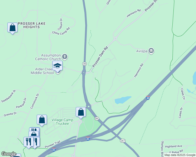map of restaurants, bars, coffee shops, grocery stores, and more near 10199 Annies Loop in Truckee