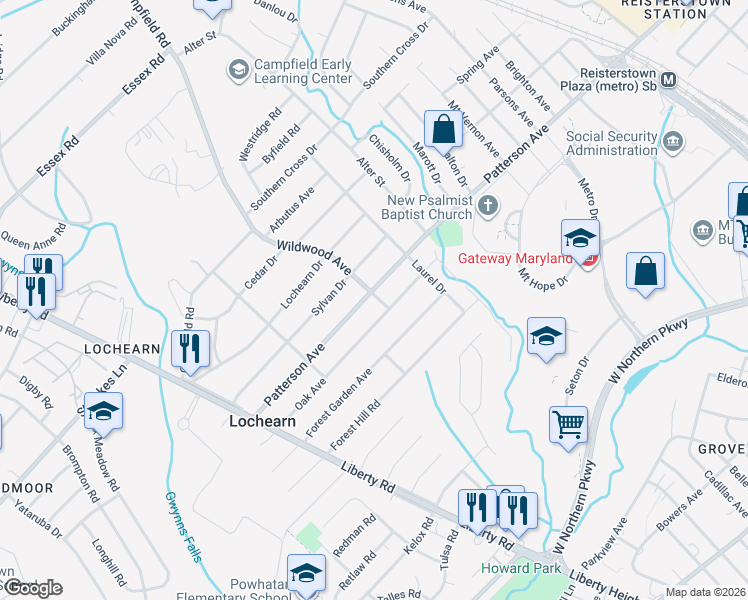 map of restaurants, bars, coffee shops, grocery stores, and more near 3801 Patterson Avenue in Baltimore