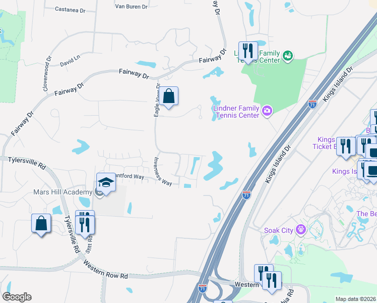 map of restaurants, bars, coffee shops, grocery stores, and more near 6488 Turtle Point Place in Mason
