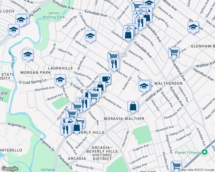 map of restaurants, bars, coffee shops, grocery stores, and more near 4809 Harford Road in Baltimore