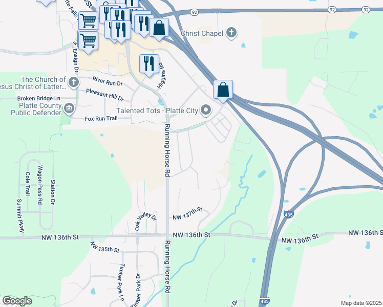 map of restaurants, bars, coffee shops, grocery stores, and more near 3100-3102 Devonshire Drive in Platte City
