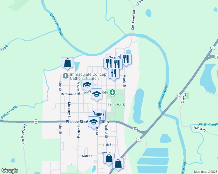 map of restaurants, bars, coffee shops, grocery stores, and more near 421 Mary St in Valley Falls