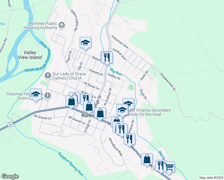 map of restaurants, bars, coffee shops, grocery stores, and more near 160 Armstrong Street in Romney