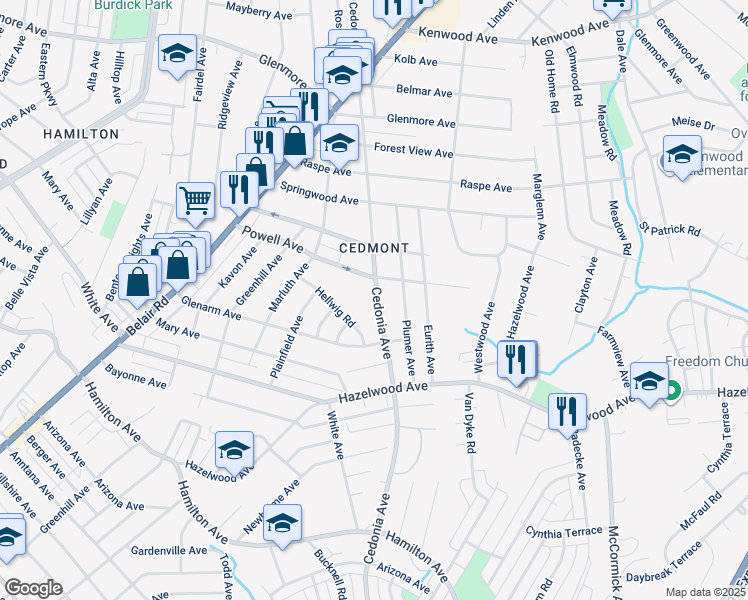map of restaurants, bars, coffee shops, grocery stores, and more near 5926 Cedonia Avenue in Baltimore