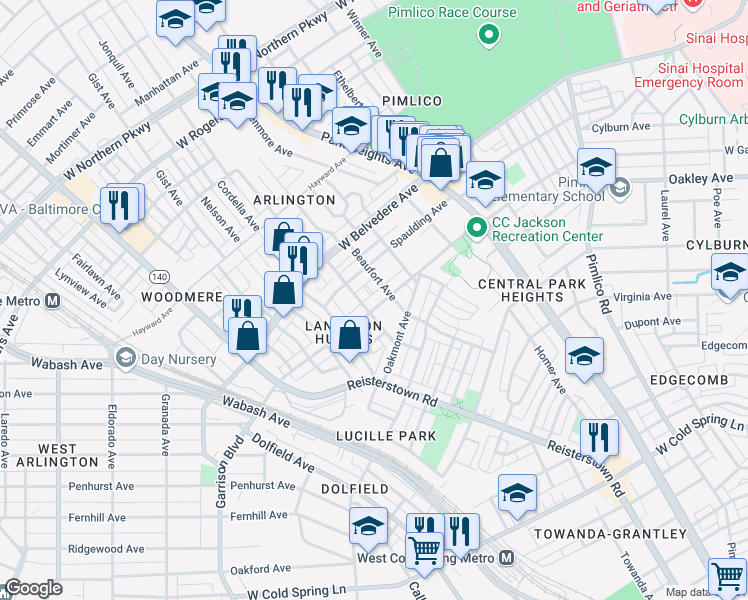 map of restaurants, bars, coffee shops, grocery stores, and more near 5003 Litchfield Avenue in Baltimore