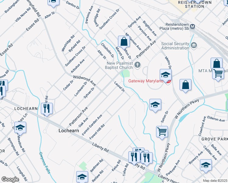 map of restaurants, bars, coffee shops, grocery stores, and more near 3815 Oak Avenue in Baltimore