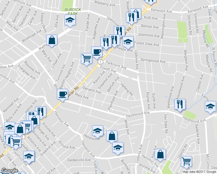 map of restaurants, bars, coffee shops, grocery stores, and more near 5910 Marluth Avenue in Baltimore