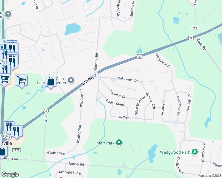 map of restaurants, bars, coffee shops, grocery stores, and more near 700 Thornton Drive in Morrow
