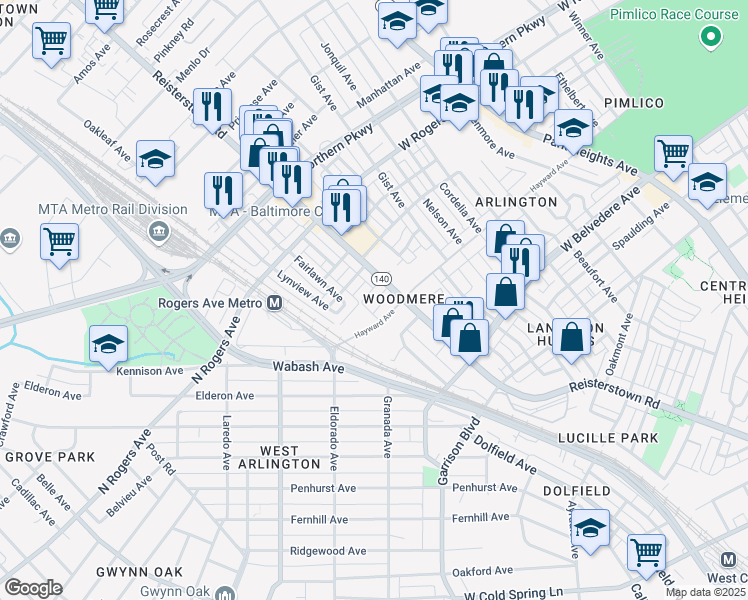 map of restaurants, bars, coffee shops, grocery stores, and more near 4113 Aquarium Place in Baltimore