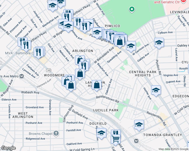 map of restaurants, bars, coffee shops, grocery stores, and more near 3711 Spaulding Avenue in Baltimore